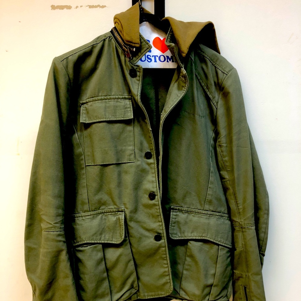 Army Green Cotton Jacket w/ removable hood.